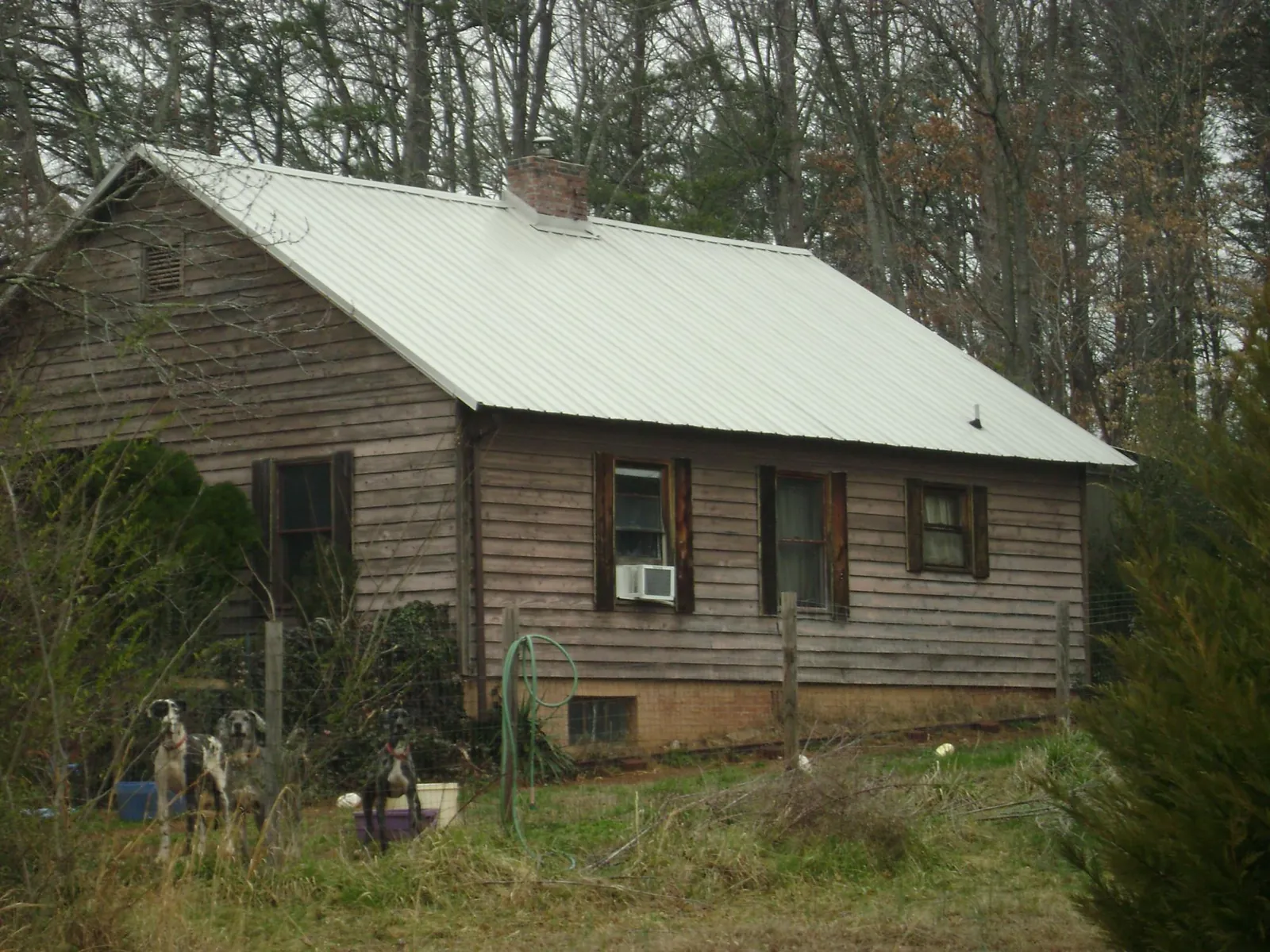 White metal roof on an old wood sided farmhouse, from a Metal Roof Installation job in Chapin